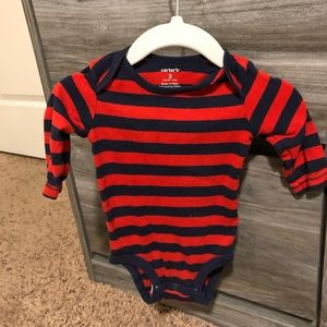 Carters blue and red striped long sleeve onesie